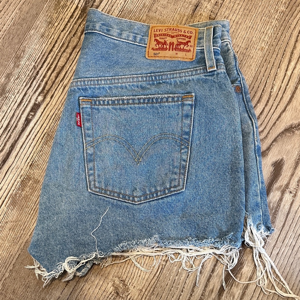 Levi's Women's Light Blue Frayed Jean Shorts